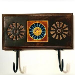 Pier 1 Imports Colorful Tile Wall Hooks Hanger Hand painted Ceramic Tile